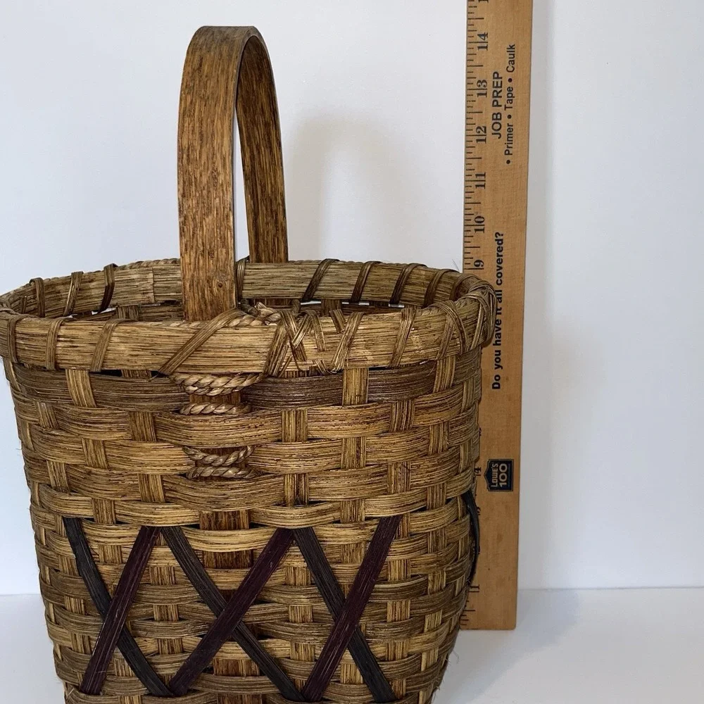 Vintage Splint‎ Basket Handmade Wood Handle 2001 Signed Wine Holder Gathering